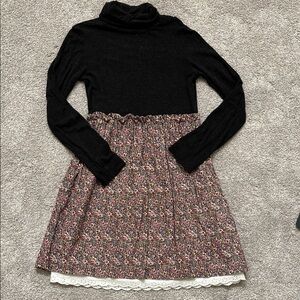 Zara Kids Charcoal Gray turtleneck Dress with corduroy floral bottom size 9-10